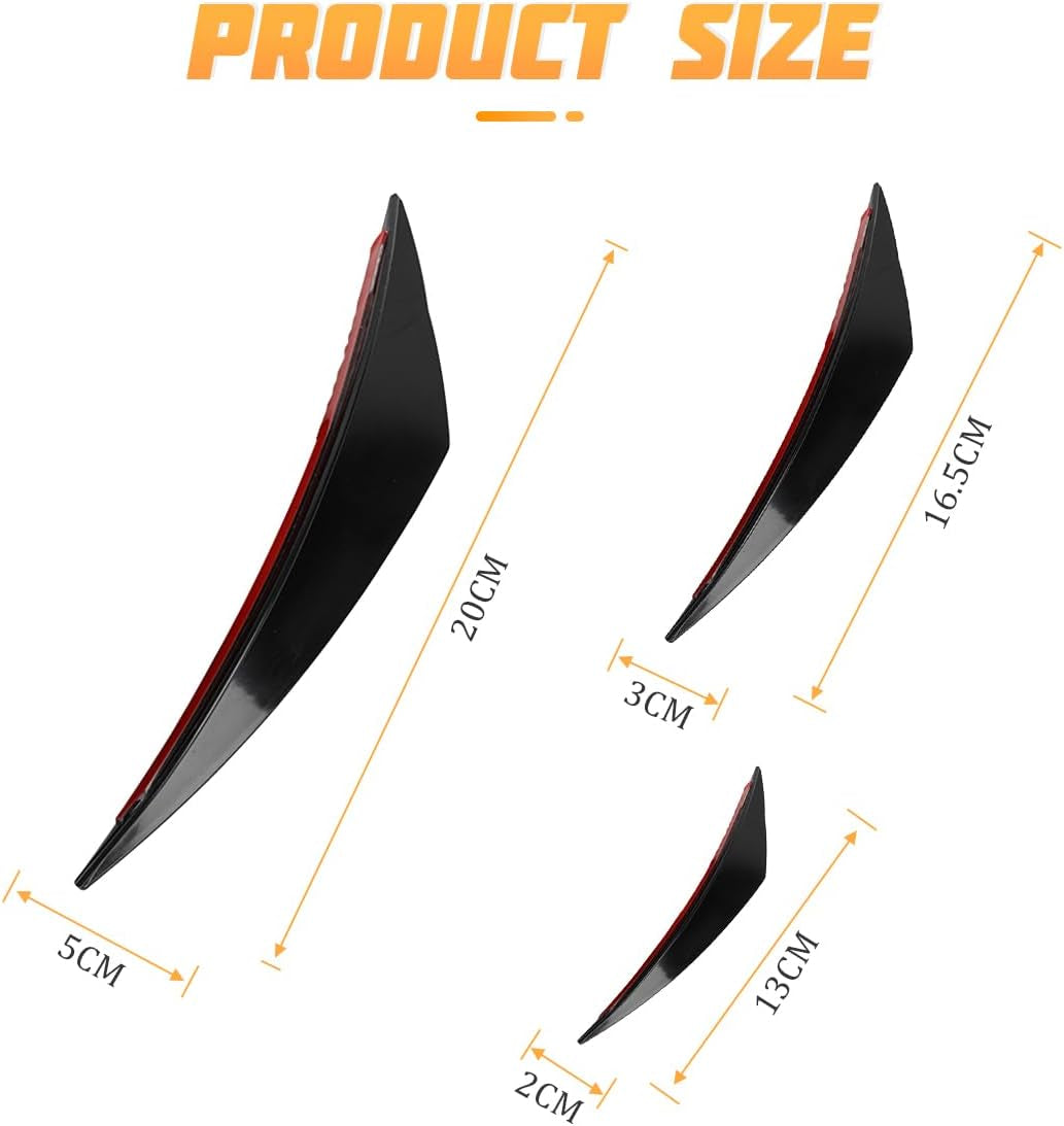 Car Spoiler Canards Kit, 6 Pcs Universal Front Bumper Lip Splitter, Soft Fins Spoiler Canards Kit for Car Body, Anti-Collision Strip Bumper Decoration Sticker Exterior Accessories(Black)