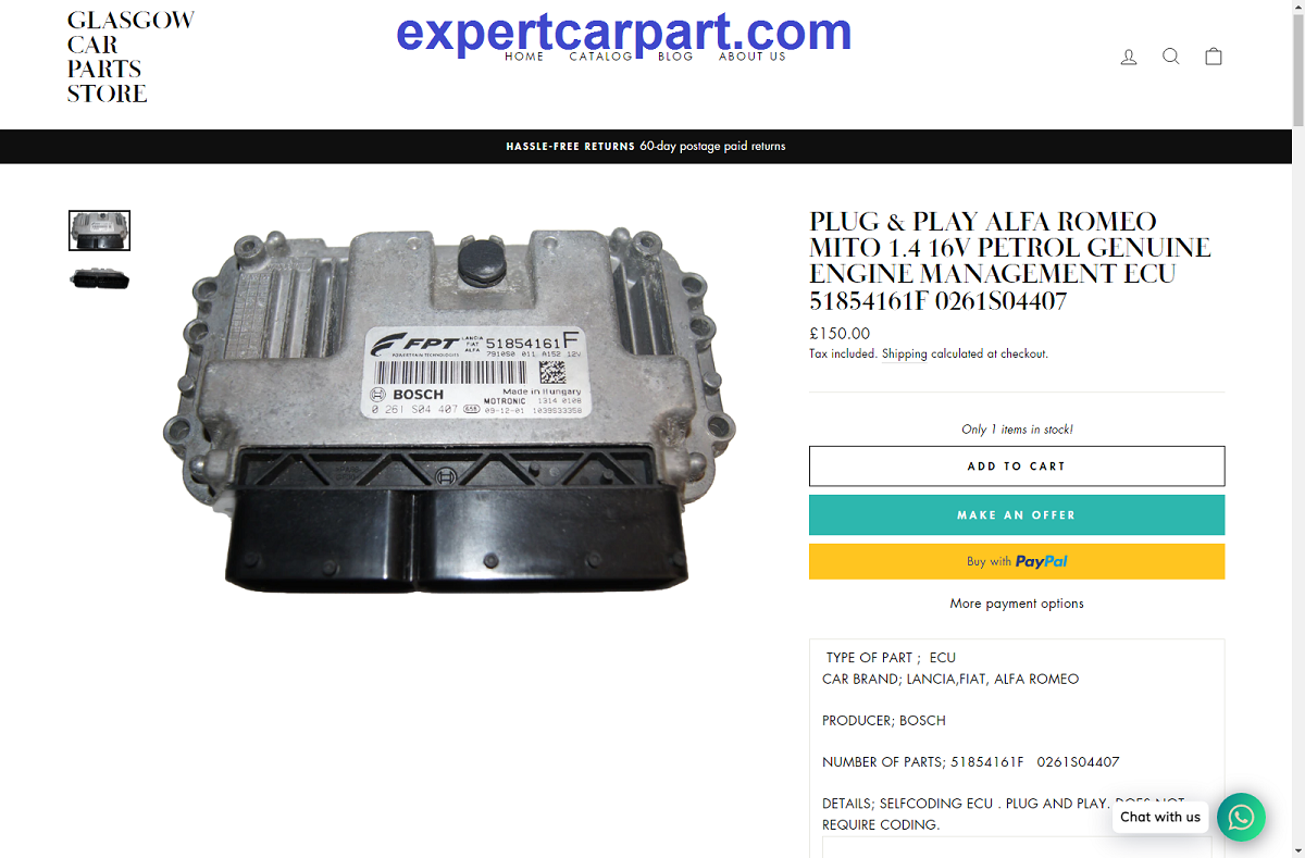 PLUG & PLAY ALFA ROMEO MITO 1.4 16V PETROL GENUINE ENGINE  ECU 5185416 - Glasgow Car Parts Store