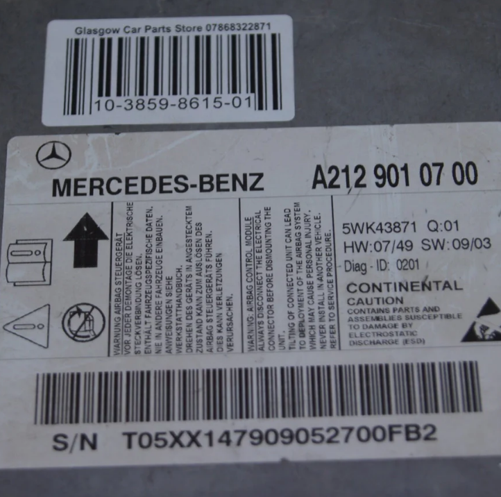 MERCEDES E-CLASS W212 E250 2.1 CDI AIRBAG MODULE SRS A2129010700 - Glasgow Car Parts Store