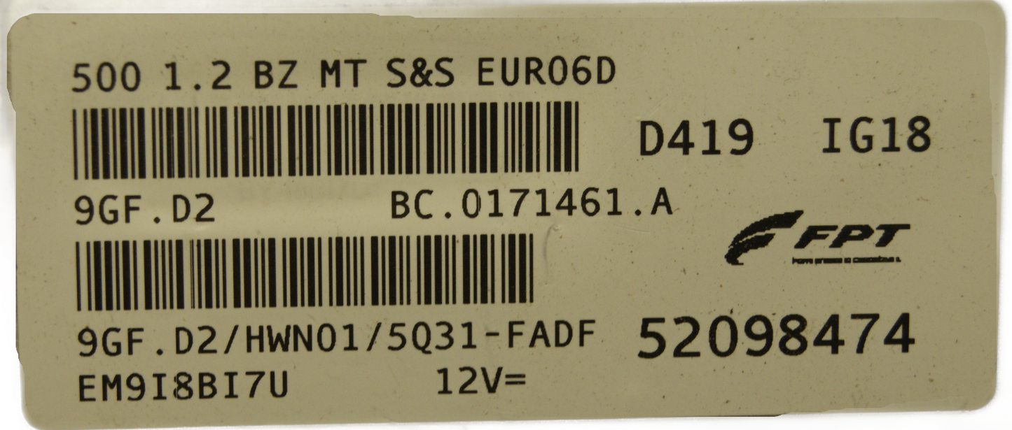 Fiat 500 1.2 Engine ECU 52098474 9GF.D2 HWN01 PLUG AND PLAY.CLONING - Glasgow Car Parts Store