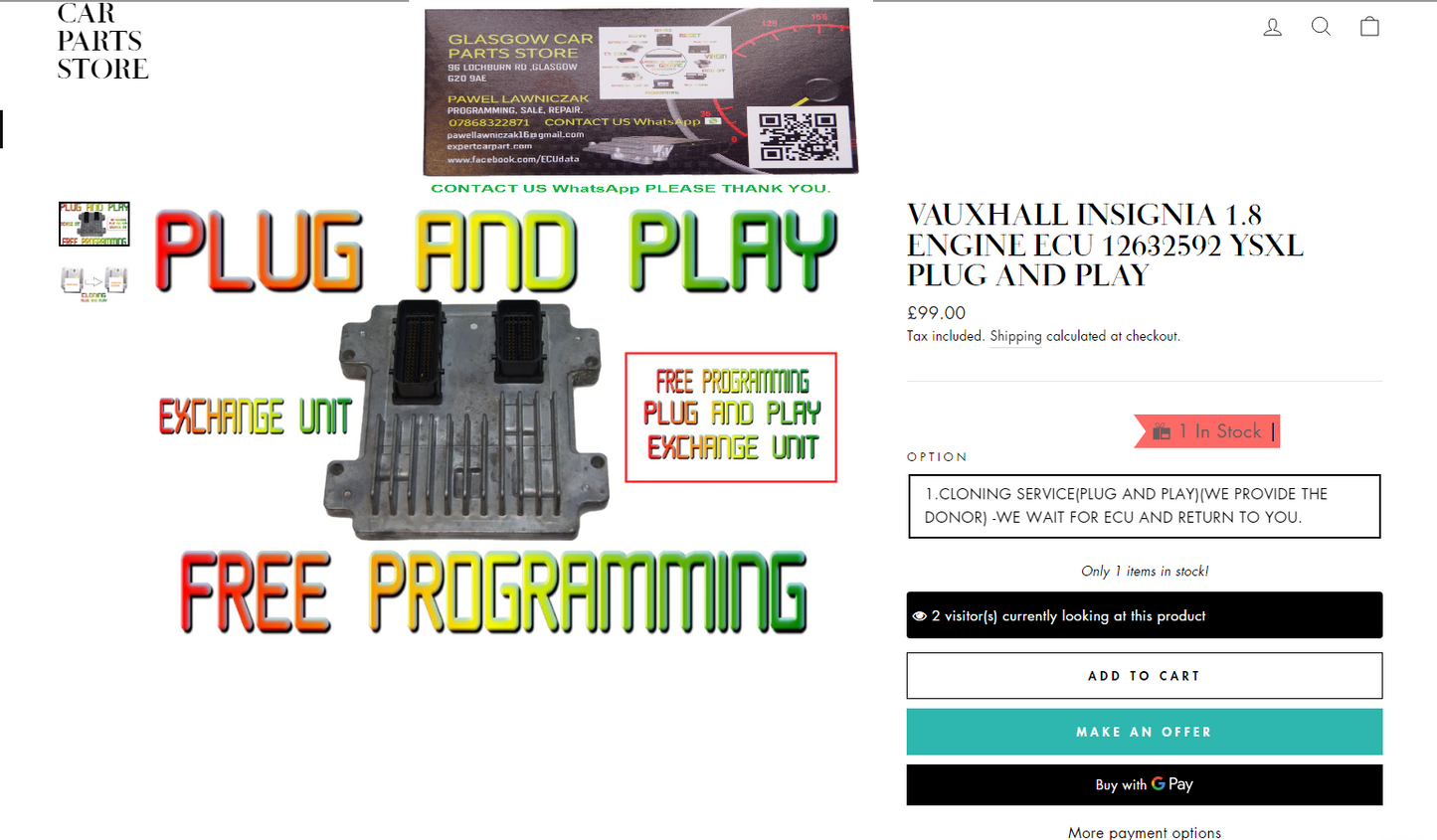 VAUXHALL INSIGNIA 1.8 ENGINE ECU 12632592 YSXL PLUG AND PLAY - Glasgow Car Parts Store