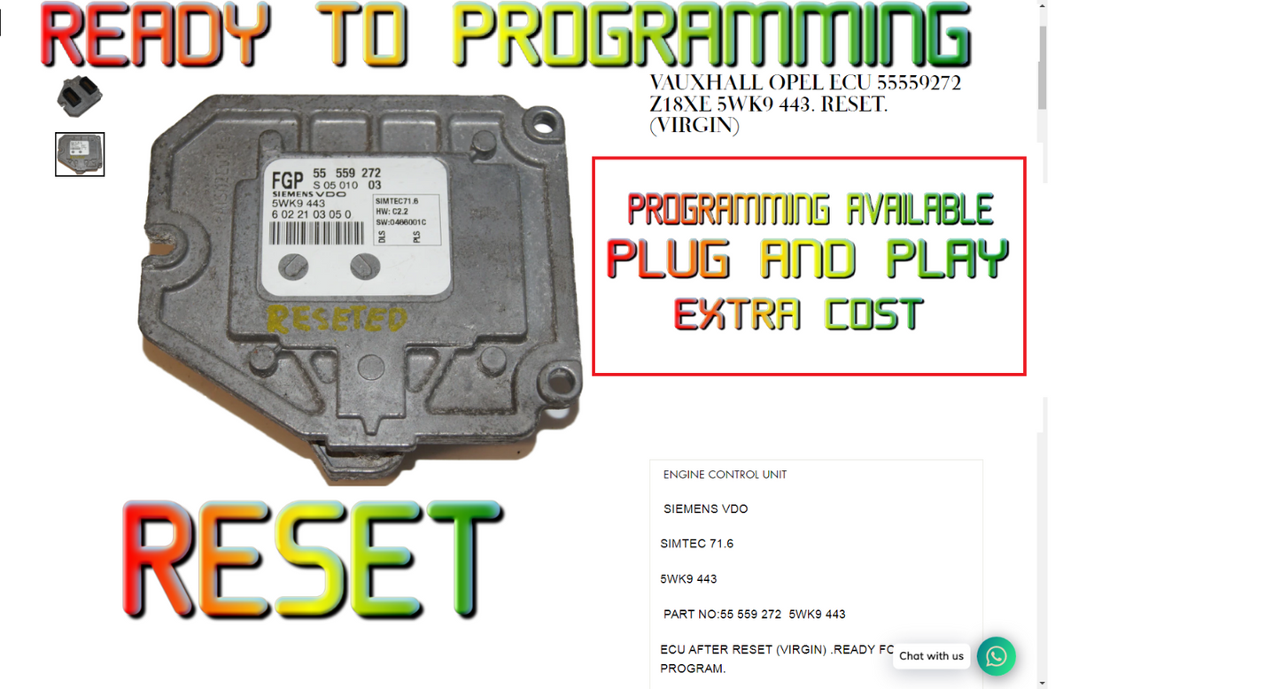 VAUXHALL OPEL ECU 55559272 Z18XE 5WK9 443. RESET. (VIRGIN) - Glasgow Car Parts Store