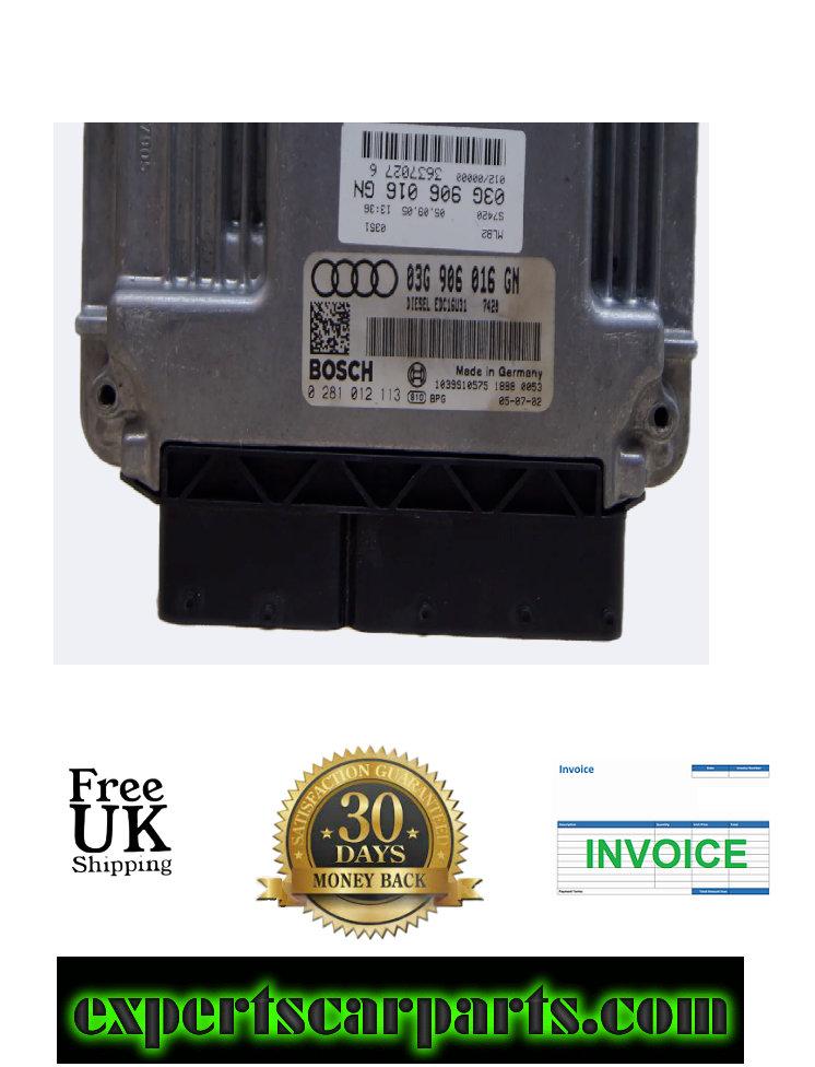 Audi Engine control unit Ecu Immo off 0281012113 03G906016GN plug and play - Glasgow Car Parts Store
