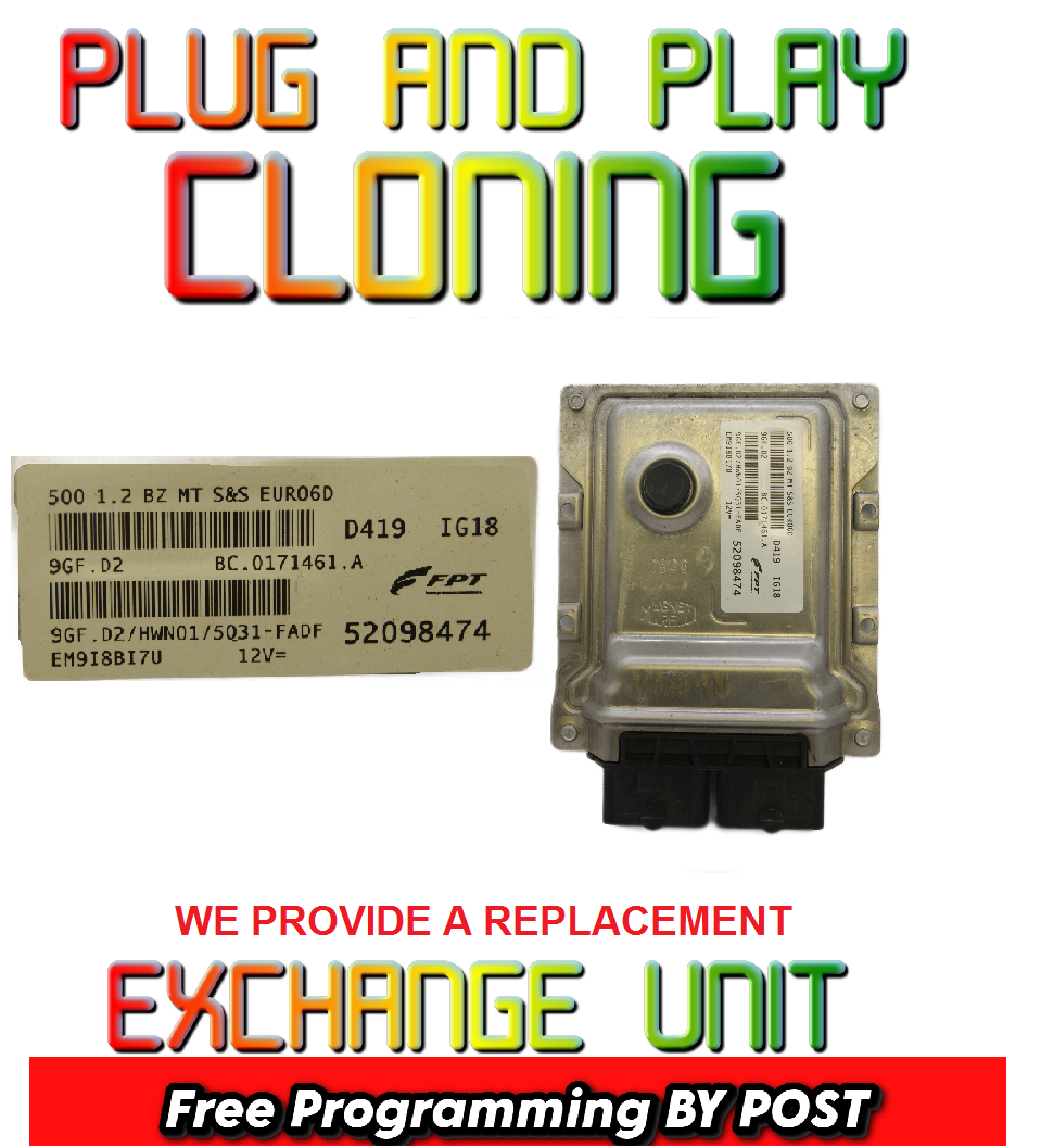 Fiat 500 1.2 Engine ECU 52098474 9GF.D2 HWN01 PLUG AND PLAY.CLONING - Glasgow Car Parts Store