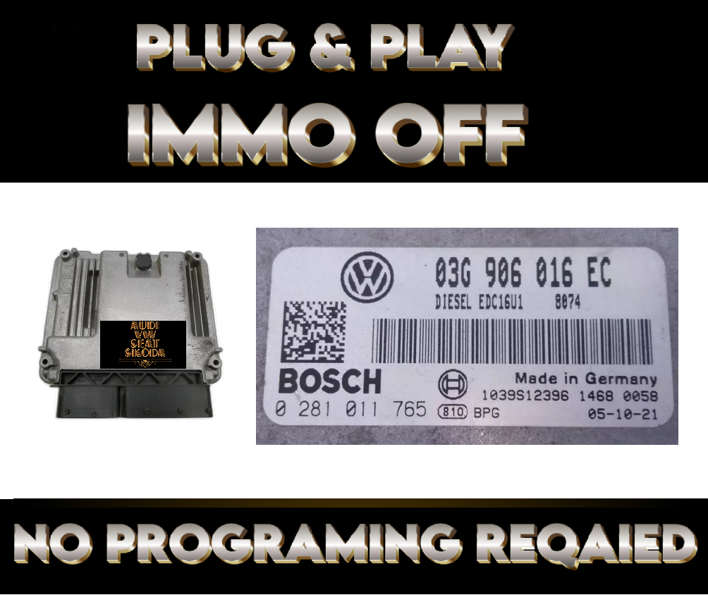 SEAT LEON ENGINE ECU 03G906016EC IMMO OFF PLUG & PLAY 0281011765 - Glasgow Car Parts Store