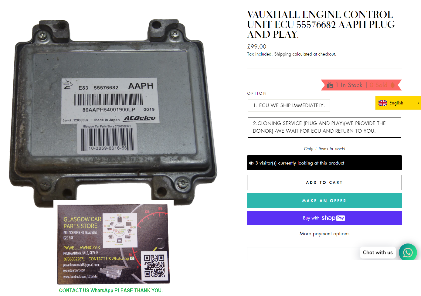 VAUXHALL ENGINE CONTROL UNIT ECU 55576682 AAPH PLUG AND PLAY. - Glasgow Car Parts Store