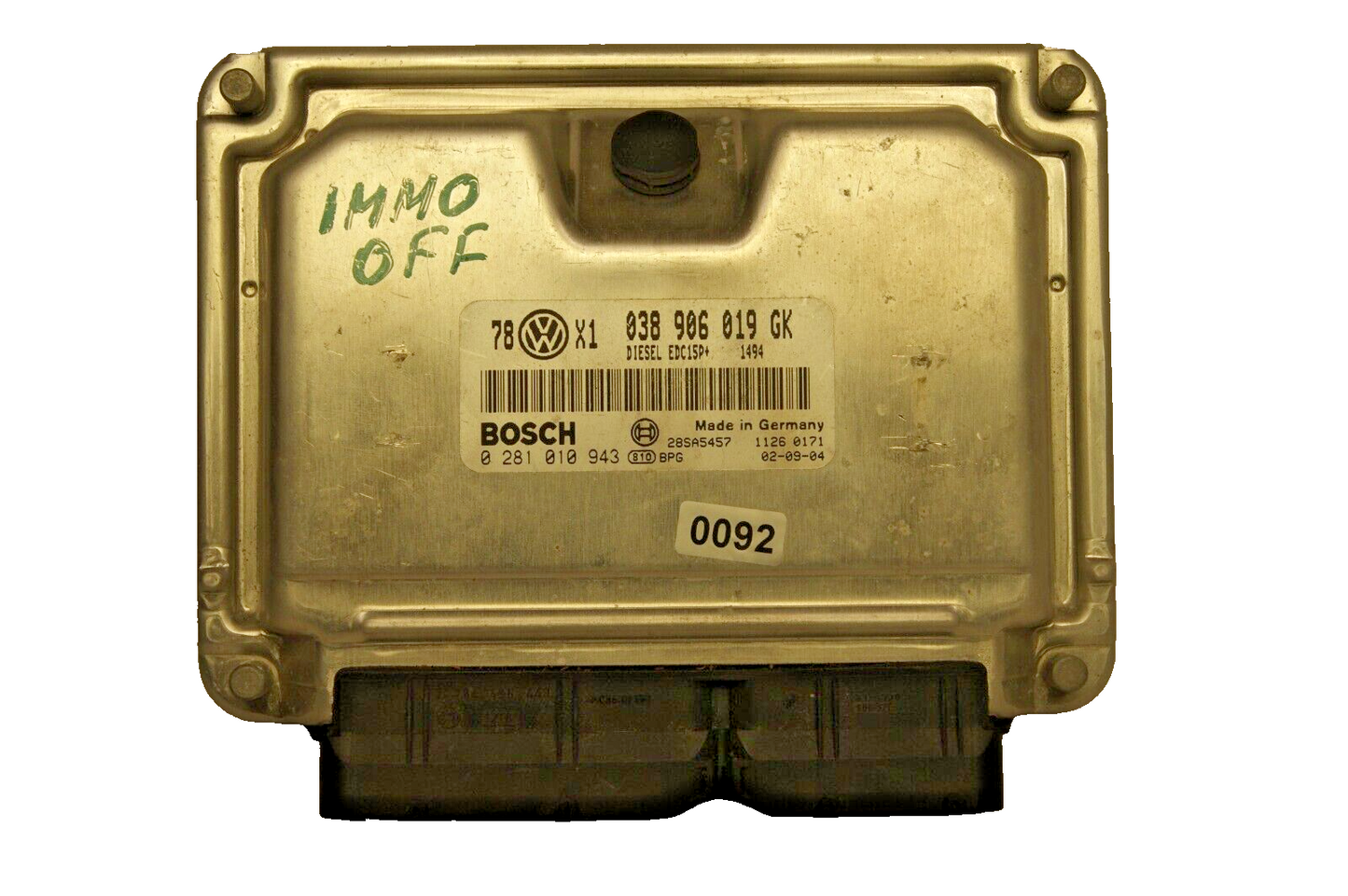 ECU VW AUDI 038906019GK / 0281010943 IMMO OFF PLUG & PLAY. - Glasgow Car Parts Store