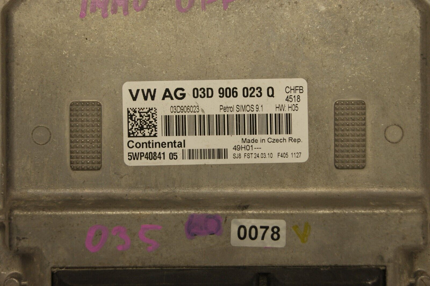 03D906023Q    ECU Audi VW Skoda Seat   IMMO OFF PLUG & PLAY. CONTINENTAL ECU - Glasgow Car Parts Store