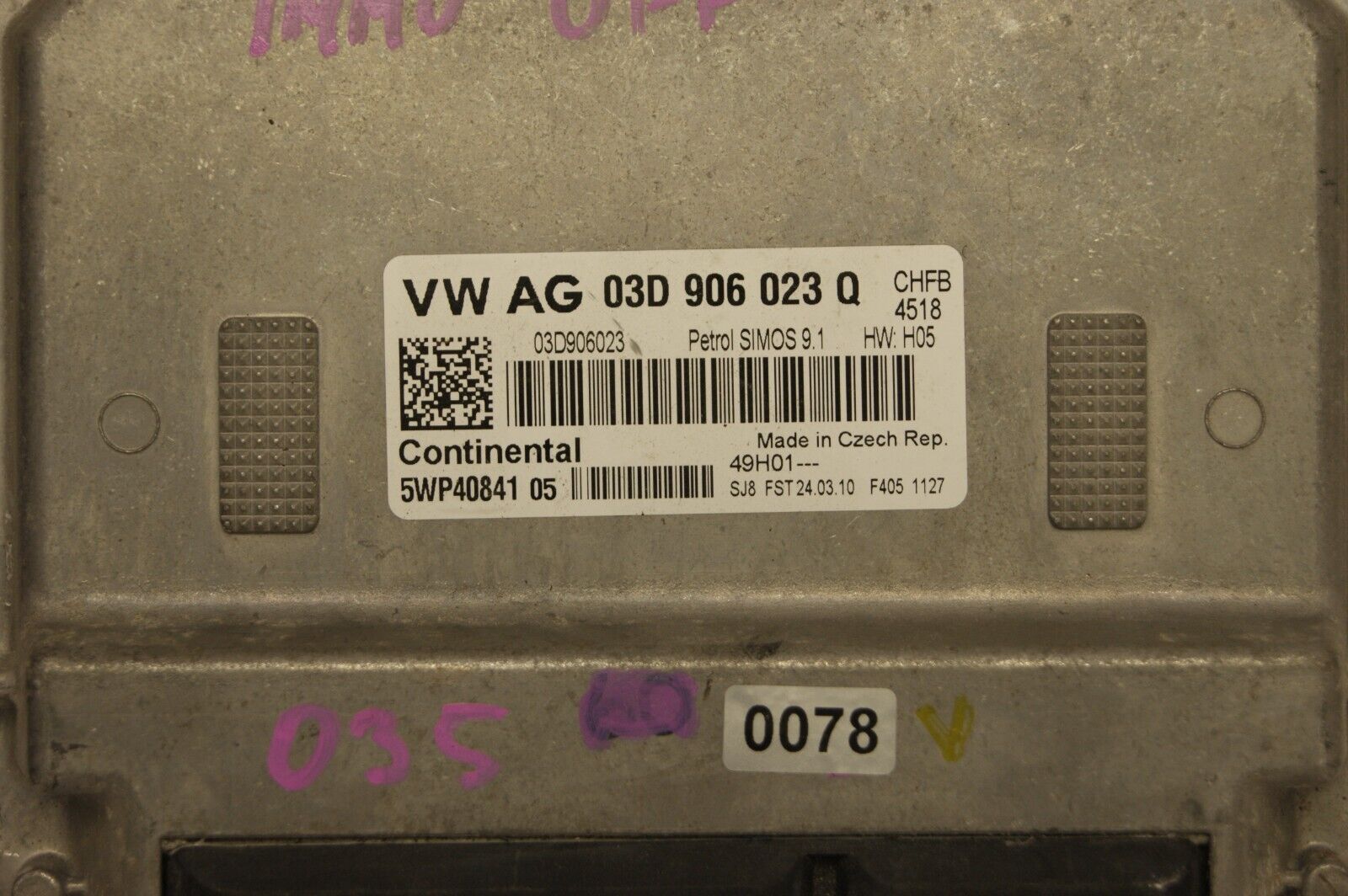 03D906023Q    ECU Audi VW Skoda Seat   IMMO OFF PLUG & PLAY. CONTINENTAL ECU - Glasgow Car Parts Store