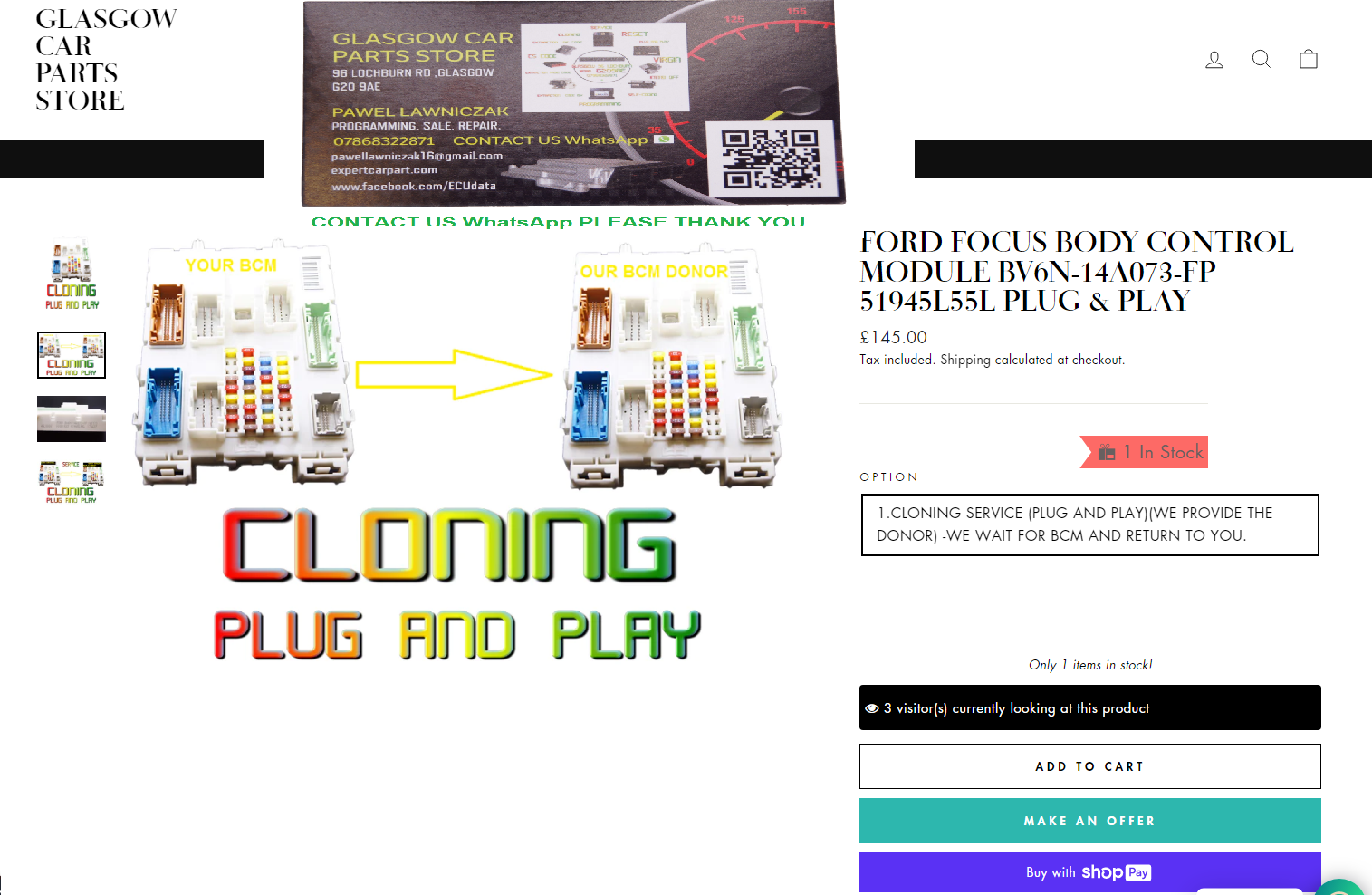 FORD FOCUS BODY CONTROL MODULE BV6N-14A073-FP 51945L55L PLUG & PLAY - Glasgow Car Parts Store