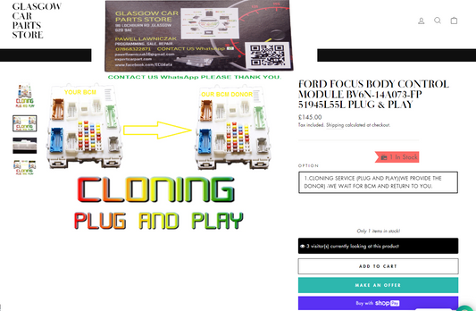 FORD FOCUS BODY CONTROL MODULE BV6N-14A073-FP 51945L55L PLUG & PLAY - Glasgow Car Parts Store