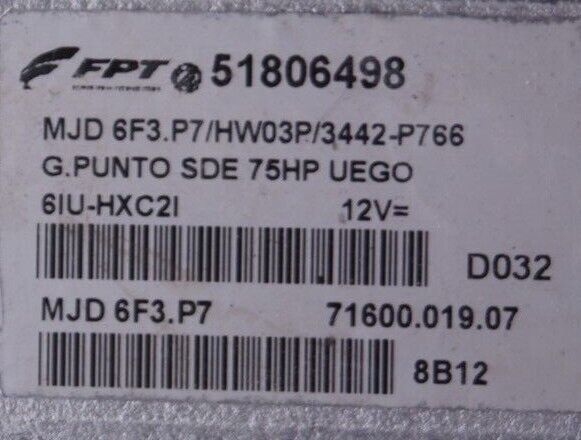 ECU FIAT GRANDE PUNTO 51806498 MJD 6F3.P7 HW03P PLUG AND PLAY SELF-CODING. - Glasgow Car Parts Store