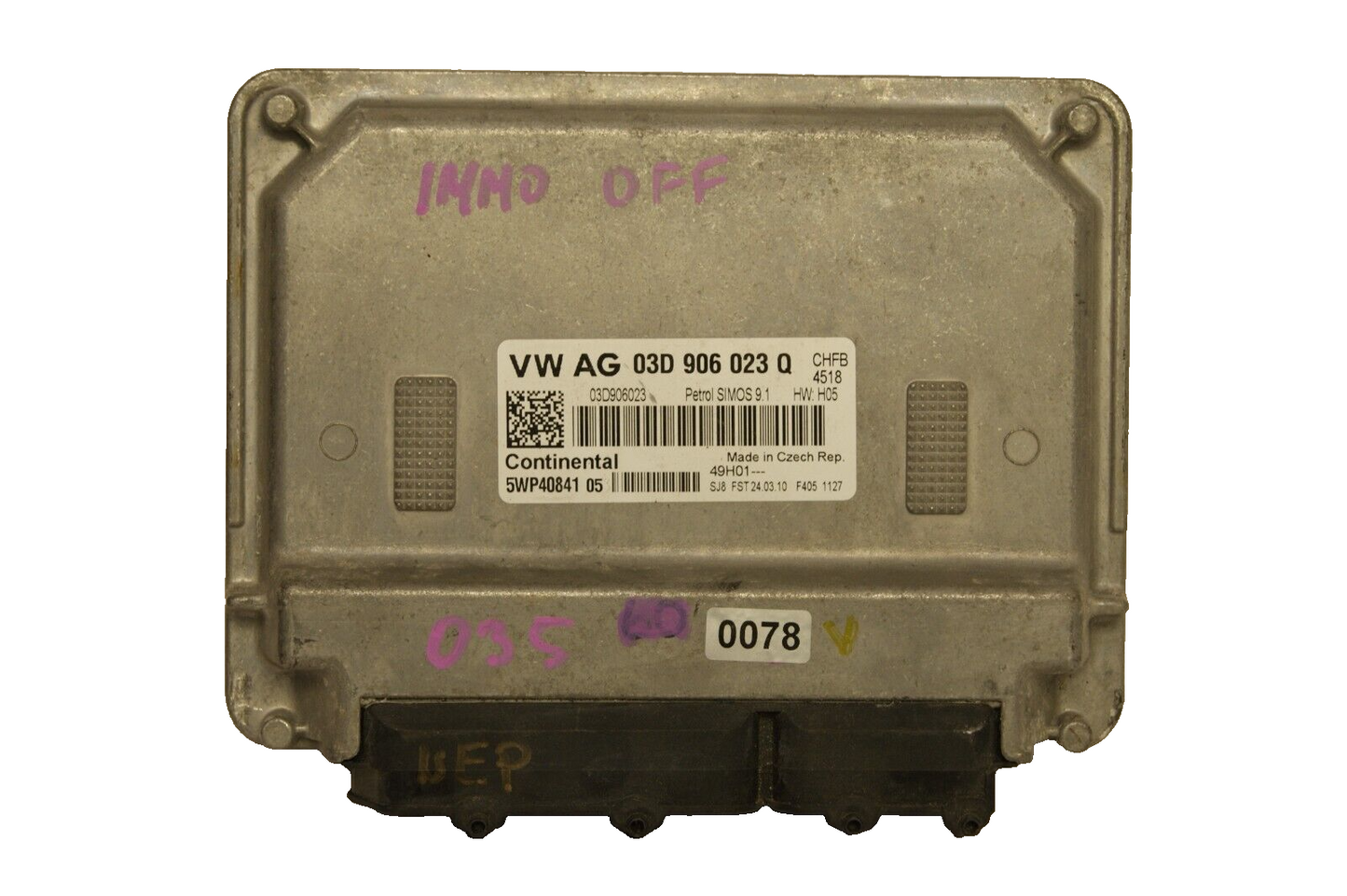 03D906023Q    ECU Audi VW Skoda Seat   IMMO OFF PLUG & PLAY. CONTINENTAL ECU - Glasgow Car Parts Store