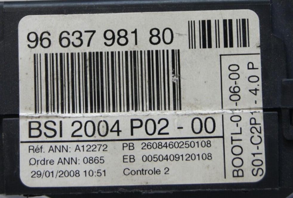 Peugeot Citroen BSI Body Control Module 9663798180 AND PIN CODE. - Glasgow Car Parts Store