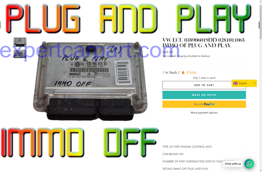 VW ECU 038906019DD 0281011065 IMMO OF PLUG AND PLAY. - Glasgow Car Parts Store