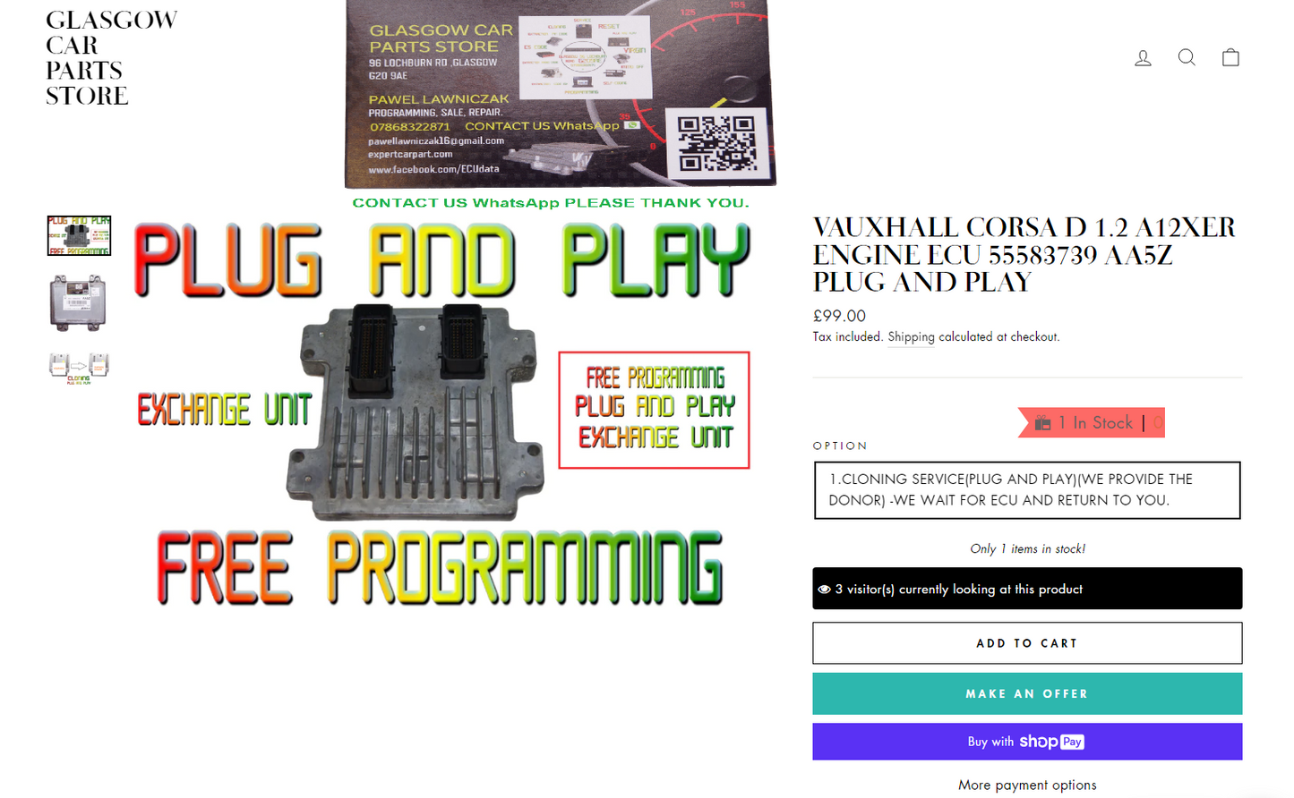 VAUXHALL CORSA D 1.2 A12XER ENGINE ECU 55583739 AA5Z PLUG AND PLAY - Glasgow Car Parts Store