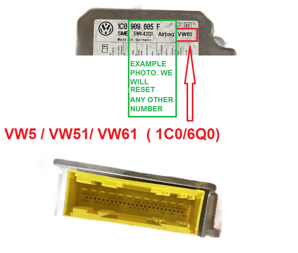 Service Reset  AIRBAG module VW SKODA AUDI SEAT WV5  VW51 VW61  1C0/6Q0 - Glasgow Car Parts Store