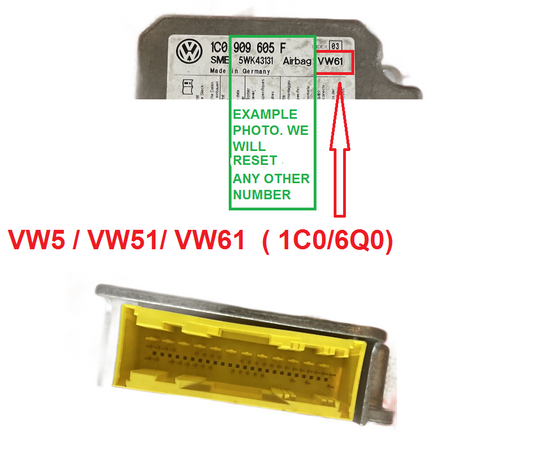 Service Reset  AIRBAG module VW SKODA AUDI SEAT WV5  VW51 VW61  1C0/6Q0 - Glasgow Car Parts Store