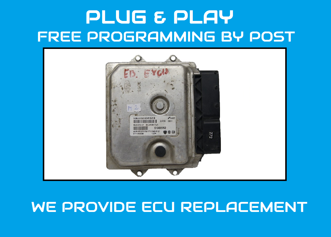 FIAT DOBLO 1.3 ENGINE CONTROL UNIT ECU 51908952 MJD8F3.D1 PLUG AND PLAY. - Glasgow Car Parts Store