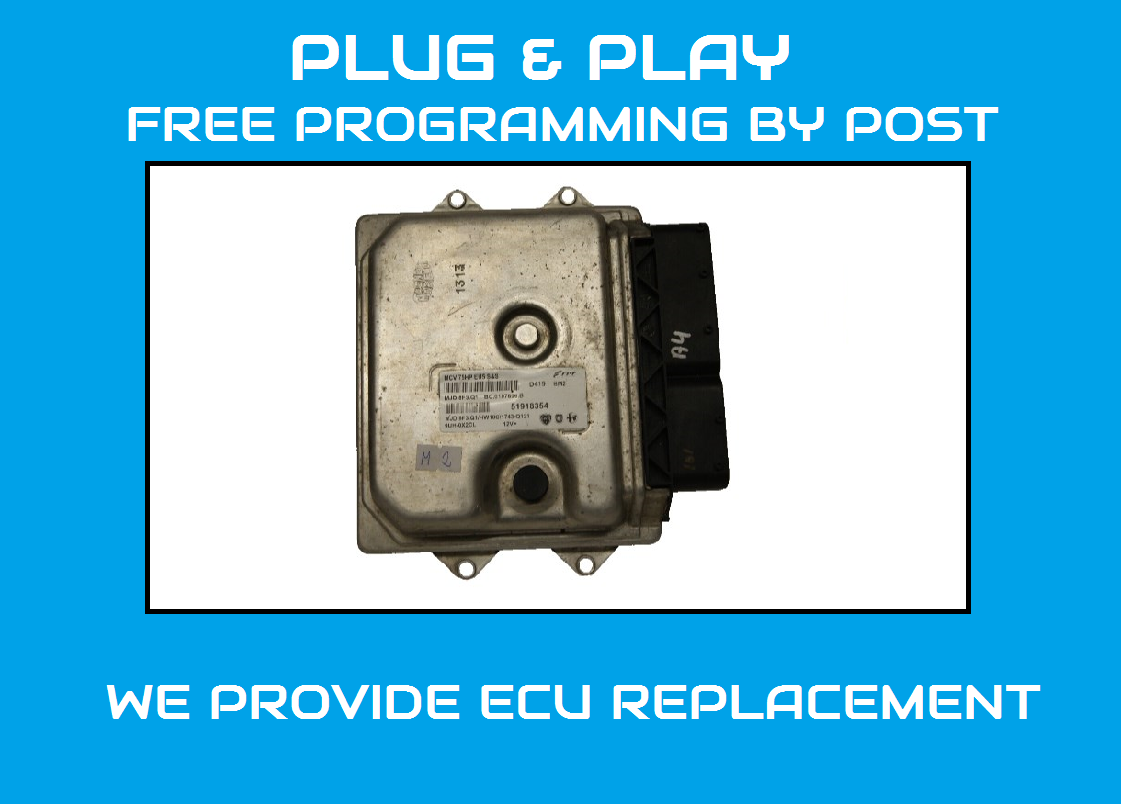 Fiat QUBO ECU MJD 8F3.Q1/HW10C 51918354 PLUG AND PLAY. EXCHANGE UNIT. - Glasgow Car Parts Store