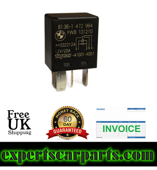 138- BMW 5 PIN 12V 20A RELAY TYCO BLACK 61.36-1 472 984 / V23074-A1001-X57 - Glasgow Car Parts Store