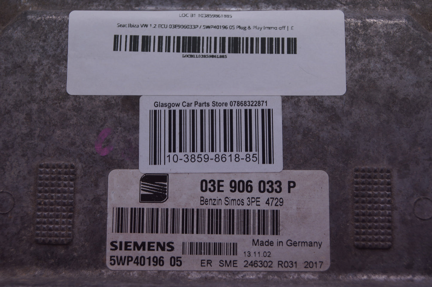 Seat Ibiza VW 1.2 ECU 03E906033P / 5WP40196 05 Plug & Play Immo off - Glasgow Car Parts Store