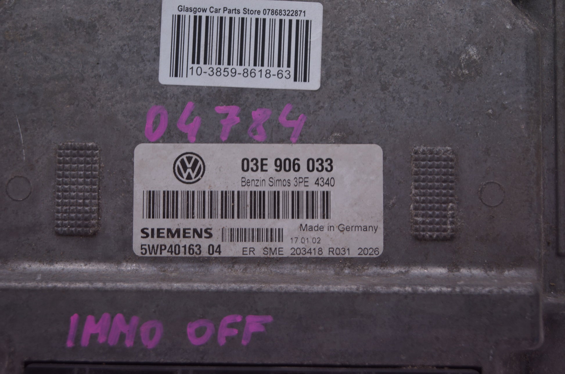 03E906033 VW ECU 03E 906 033 PLUG AND PLAY IMMO OFF - Glasgow Car Parts Store