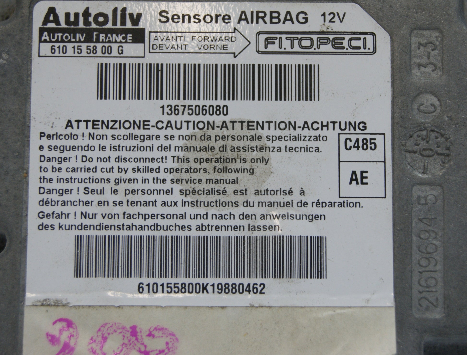 CITROEN NEMO BIPPER FLORINO SENSORE AIR BAG MODULE  610155800G - Glasgow Car Parts Store