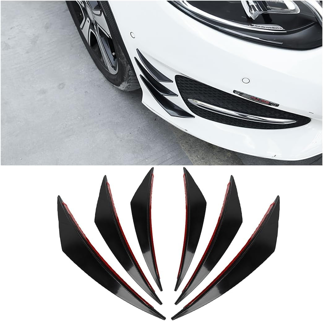 Car Spoiler Canards Kit, 6 Pcs Universal Front Bumper Lip Splitter, Soft Fins Spoiler Canards Kit for Car Body, Anti-Collision Strip Bumper Decoration Sticker Exterior Accessories(Black)