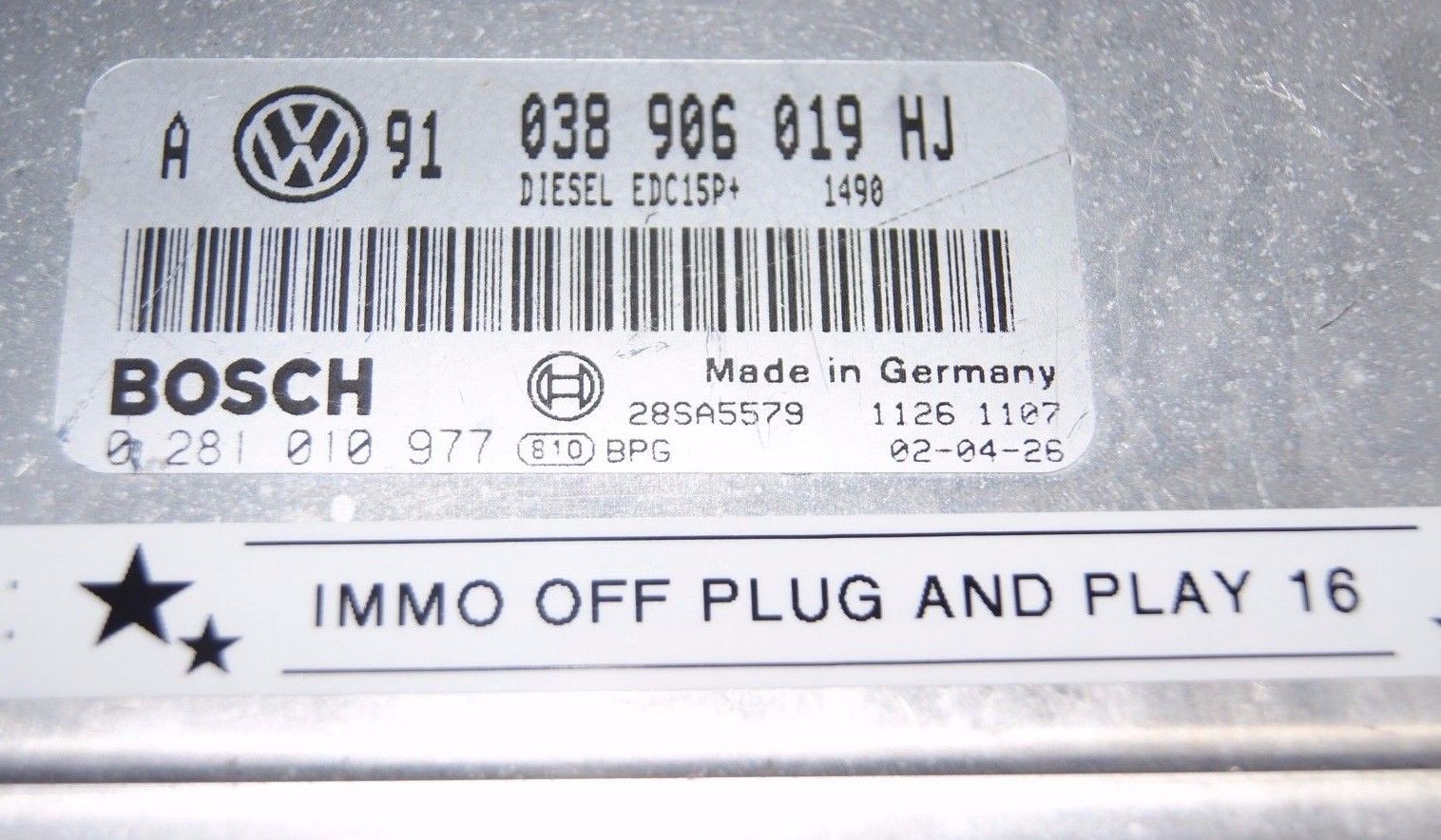 VW Bora 038906019HJ 0281010977 EDC15P+ 1.9 TDi . Plug & Play ECU - Glasgow Car Parts Store