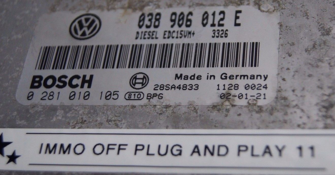 SKODA OCTAVIA ECU 1.9 SDI 038906012E 0281010105 IMMO OFF,PLUG &PLAY - Glasgow Car Parts Store