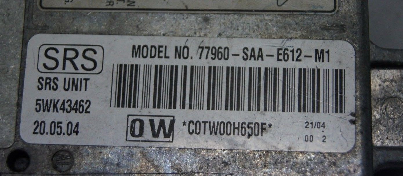 HONDA ECU AIR BAG CONTROL SRS MODULE 77960-SAA-E612-M1 / 5WK43462 - Glasgow Car Parts Store