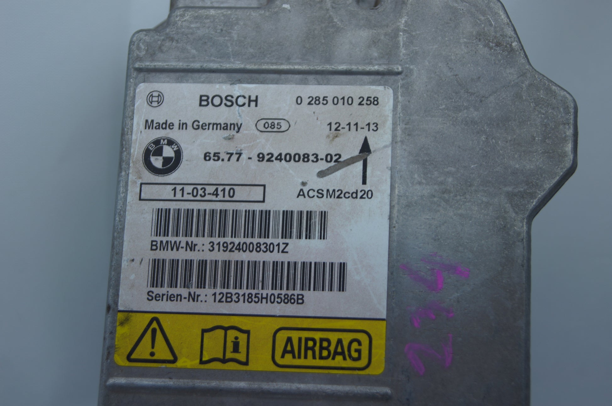 BMW SRS Airbag ECU Control Unit Module 9240083 0285010258 - Glasgow Car Parts Store