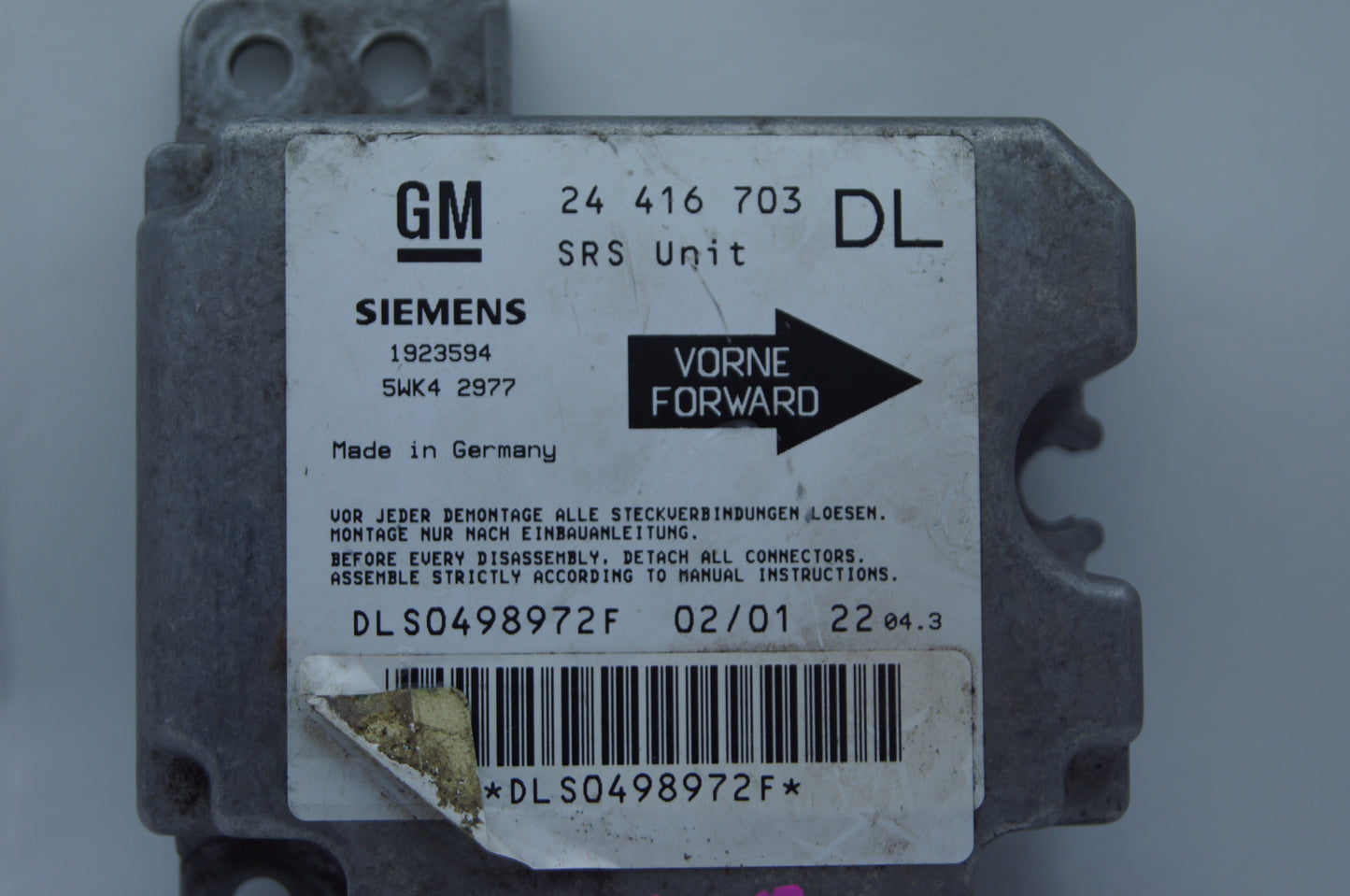 Vauxhall Opel  Astra G Airbag SRS ECU Module Control Unit 24416703 DL - Glasgow Car Parts Store