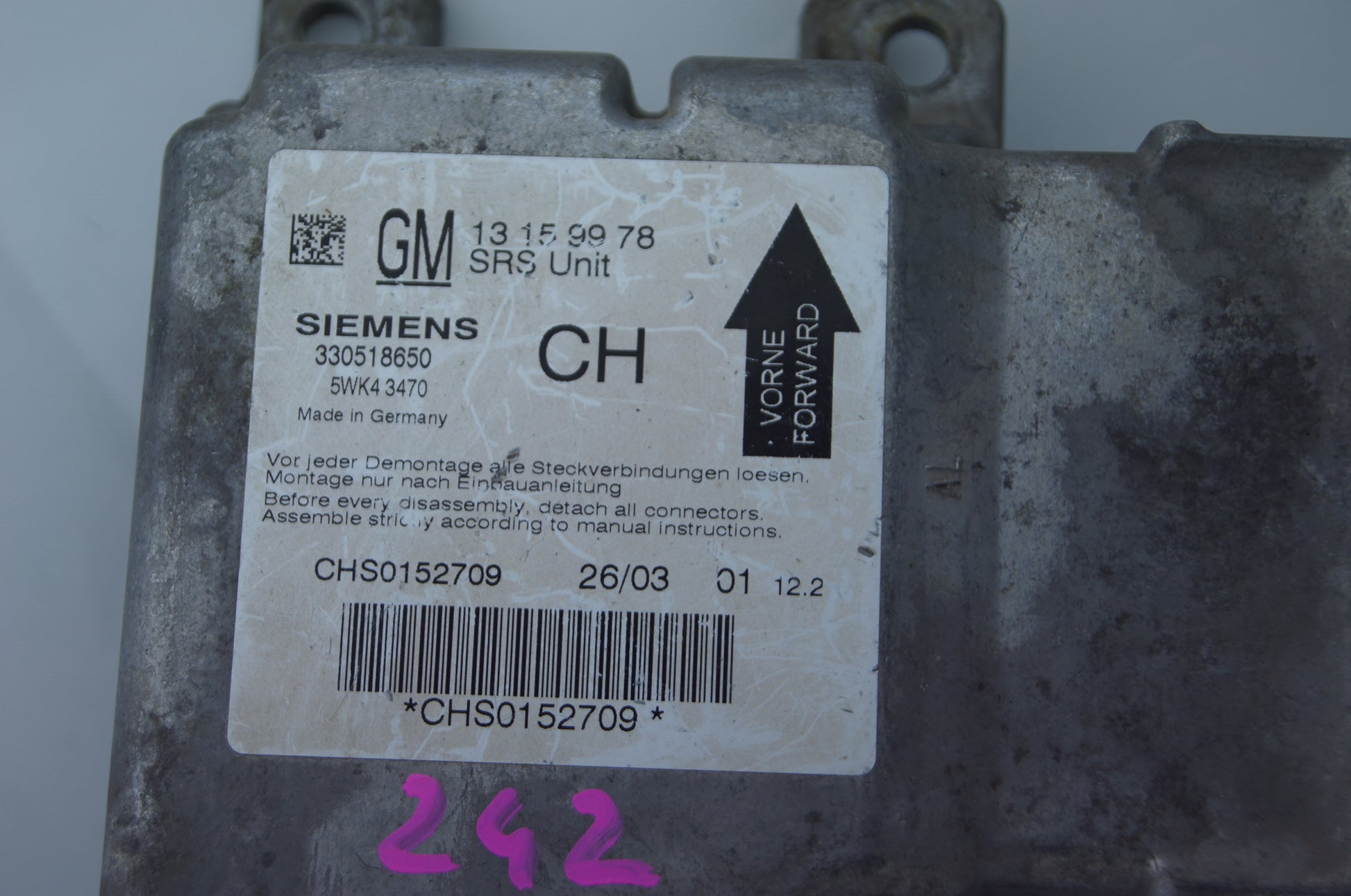 Vauxhall Opel Signum Vectra Airbag SRS Control Unit GENUINE 13159978 330518650 - Glasgow Car Parts Store