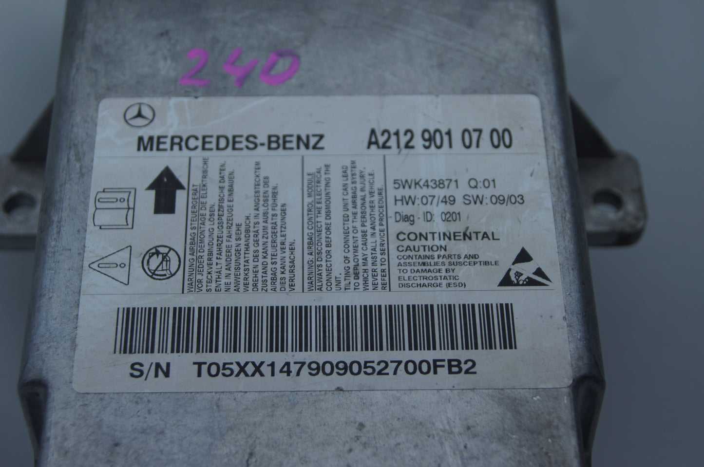 Mercedes W212 Srs Airbag Module A2129010700 - Glasgow Car Parts Store