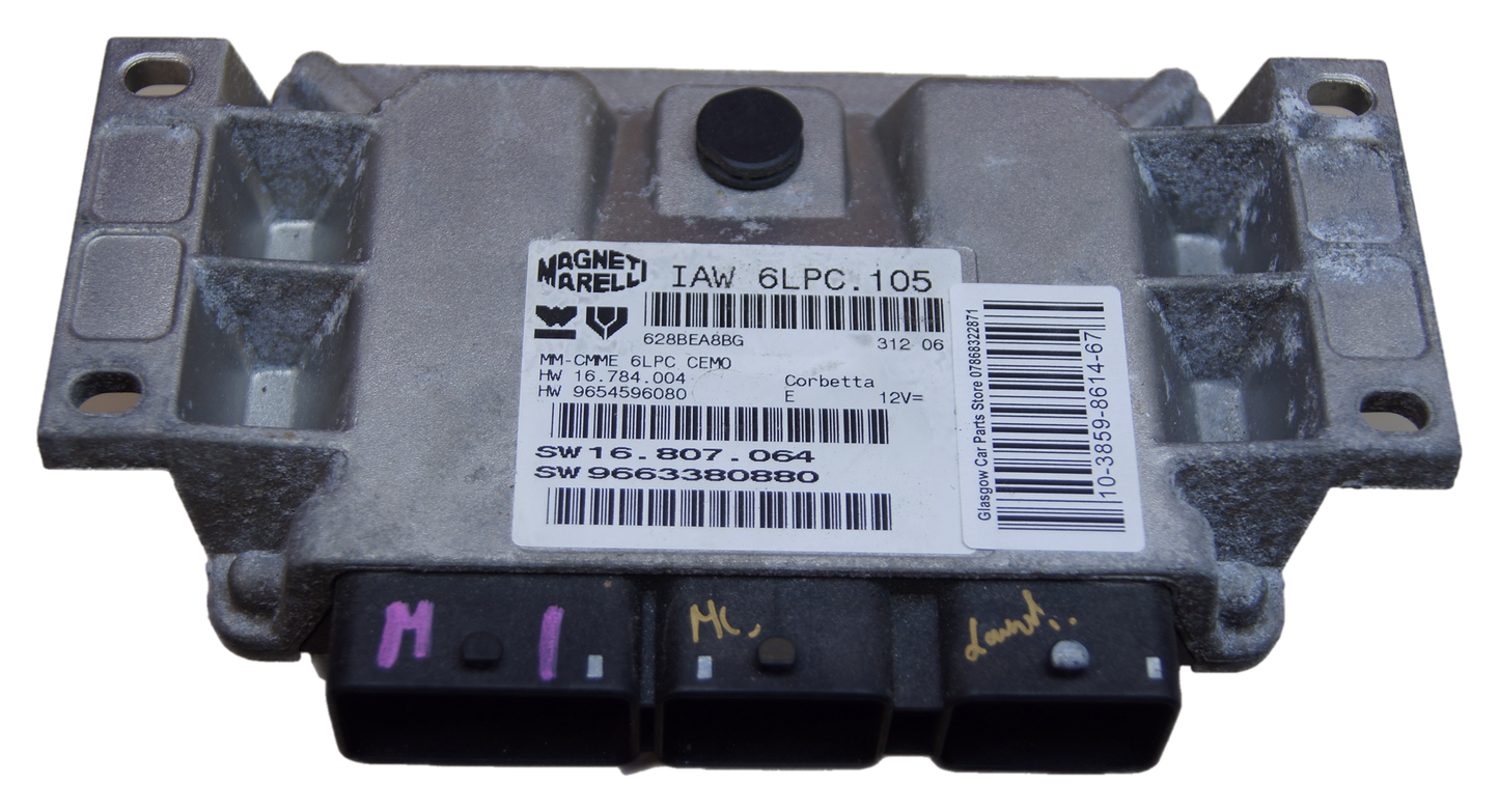 Engine control unit ECU Peugot 207 1.4 MAGNETI MARELLI  IAW 6LPC.105 - Glasgow Car Parts Store