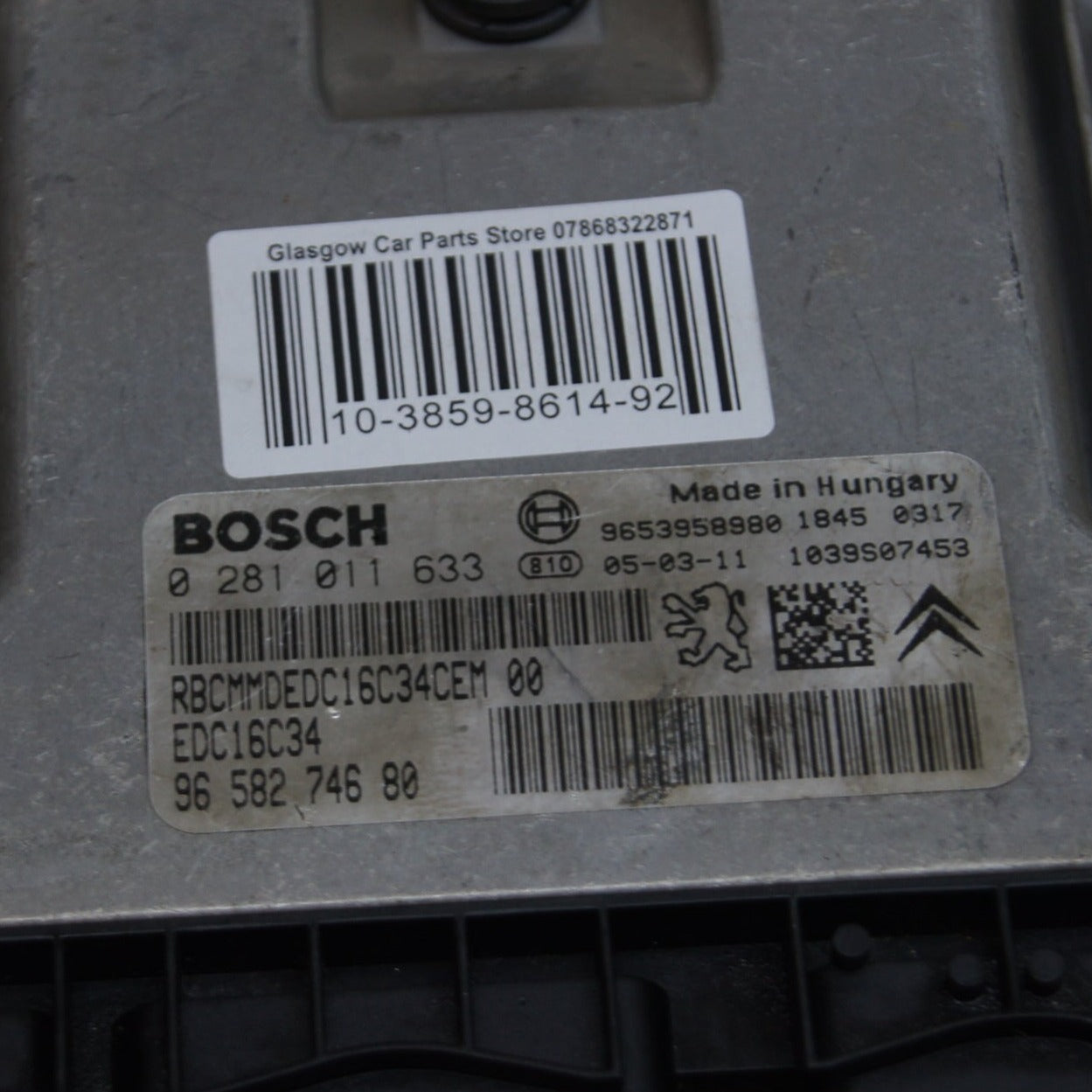 Peugeot Citroen ECU 0281011633 9658576180 1039s07453 EDC16C34 Plug & Play IMMO OFF - Glasgow Car Parts Store