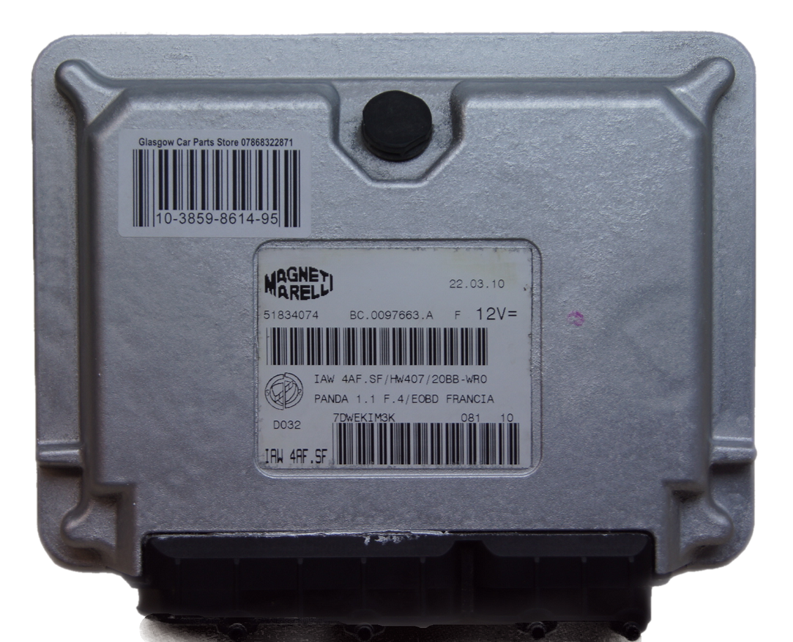 FIAT Panda ecu 1.1 IAW 4AF.SF HW407 20BB-WR0 51834074 plug and play - Glasgow Car Parts Store