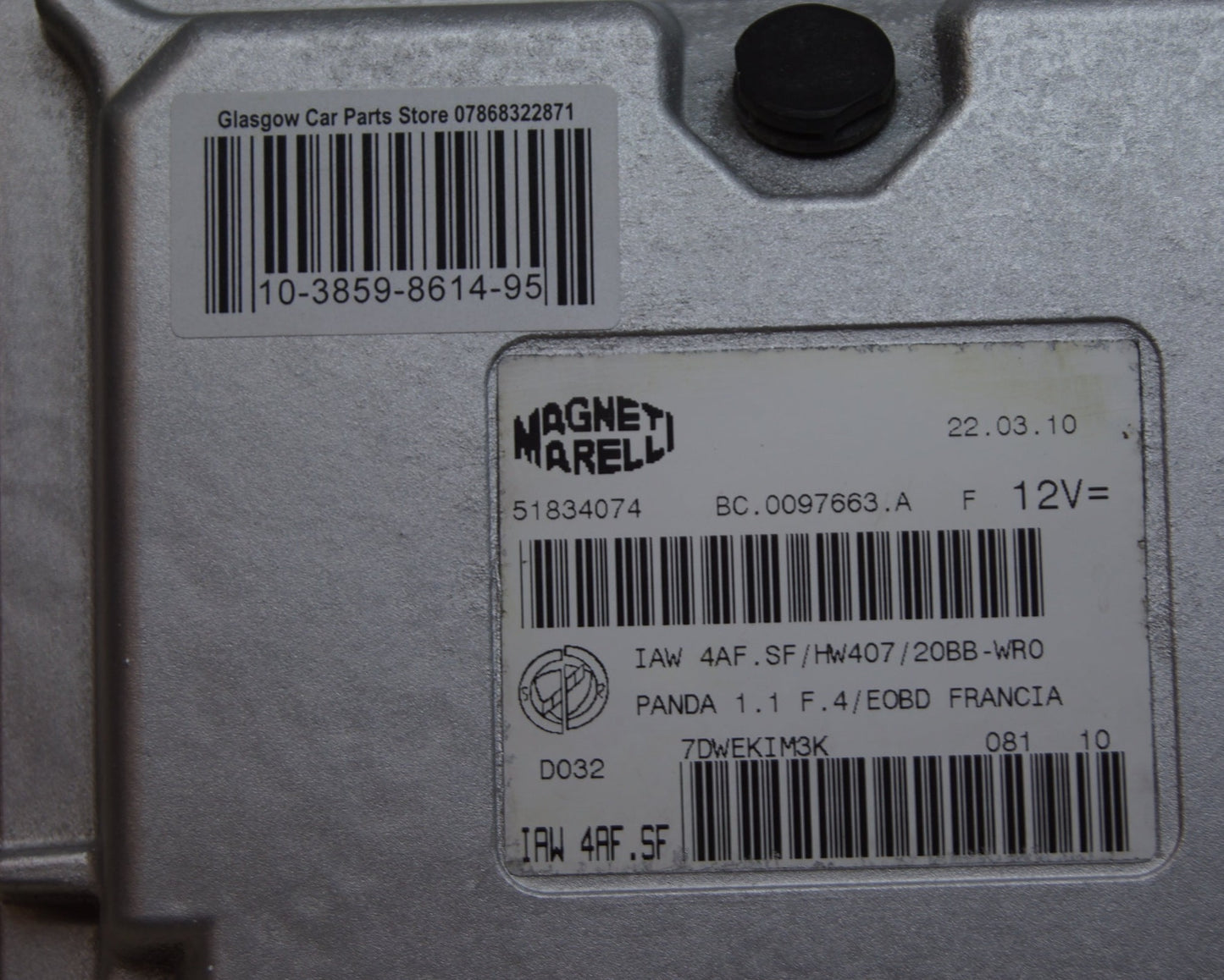 FIAT Panda ecu 1.1 IAW 4AF.SF HW407 20BB-WR0 51834074 plug and play - Glasgow Car Parts Store