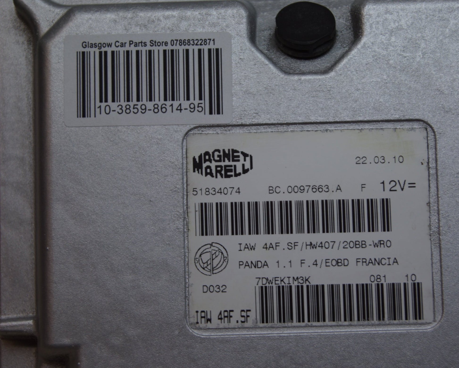 FIAT Panda ecu 1.1 IAW 4AF.SF HW407 20BB-WR0 51834074 plug and play - Glasgow Car Parts Store