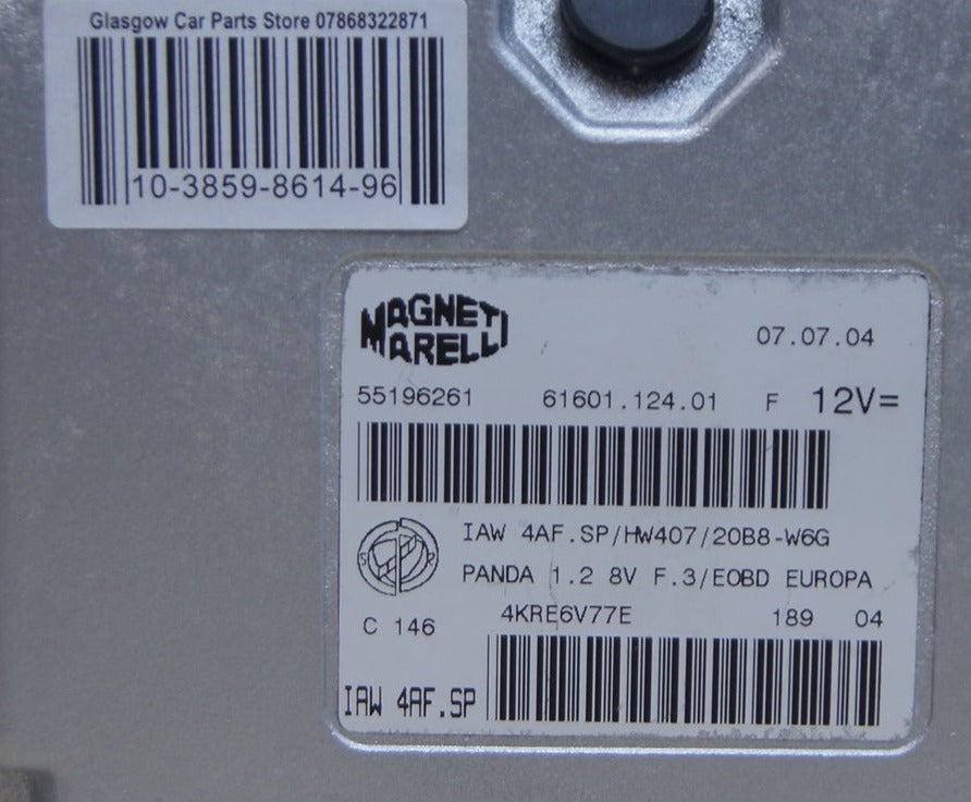 FIAT PANDA 55196261 ECU  IAW4AF.SP  HW407 20B8 -W6G  PLUG & PLAY. - Glasgow Car Parts Store