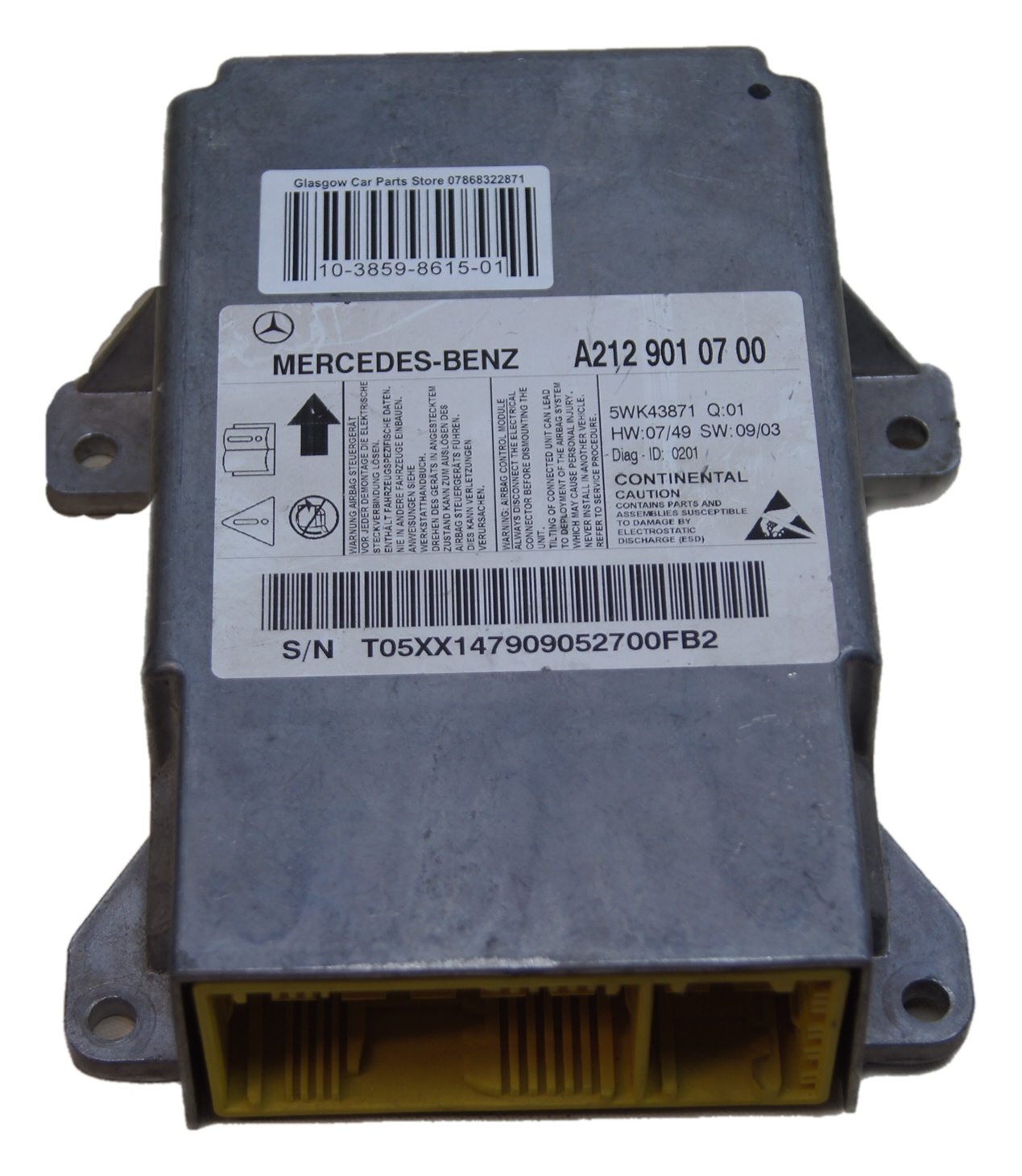 Mercedes E-CLASS W212 E250 2.1 CDI Airbag module srs A2129010700 - Glasgow Car Parts Store