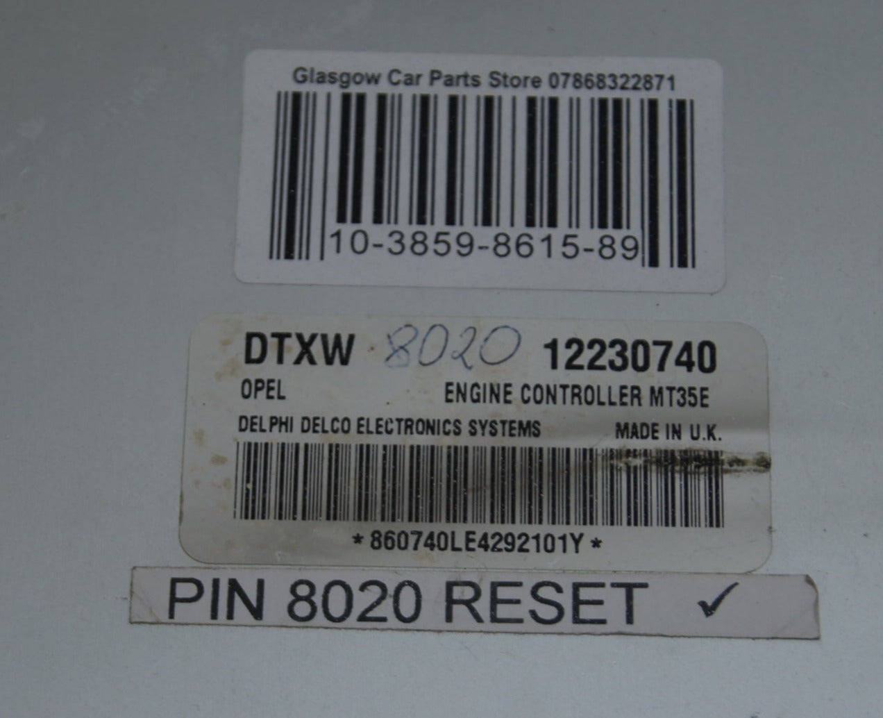 Ecu Vauxhall Opel DTXW 12230740 MT35E Pin and Reset. - Glasgow Car Parts Store