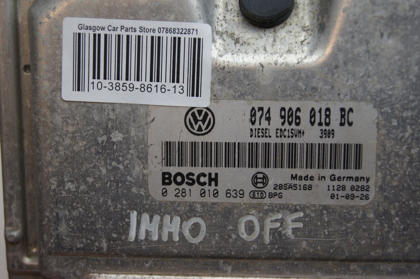 VW ECU 074906018BC 0281101639 IMMO OFF - Glasgow Car Parts Store