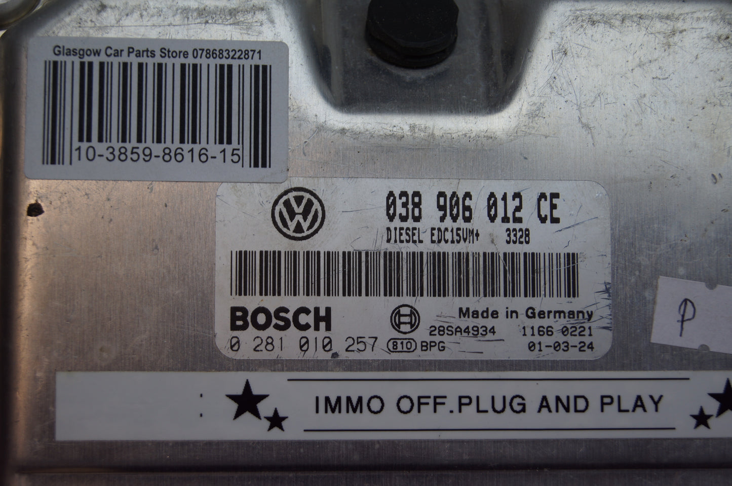 Skoda  1.9 sdi  ECU 038906012CE 0281010257 IMMO OFF PLUG AND PLAY - Glasgow Car Parts Store