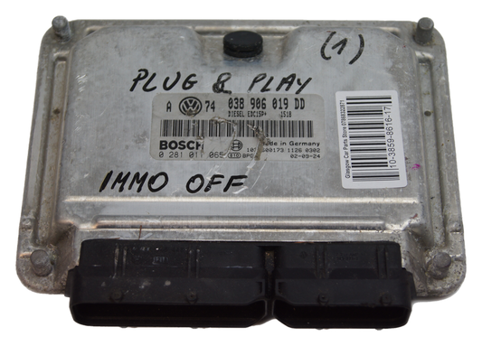 VW ECU 038906019DD 0281011065 IMMO OF PLUG AND PLAY. - Glasgow Car Parts Store