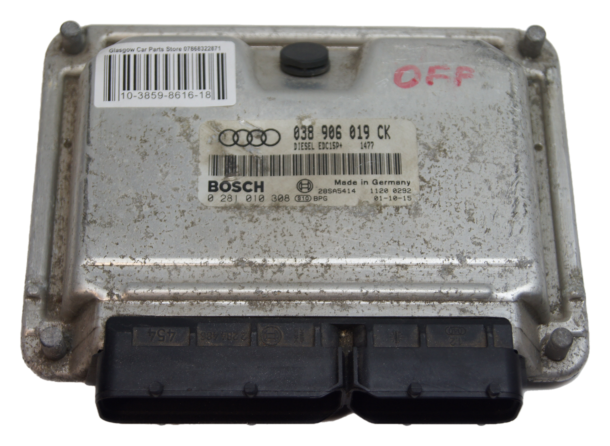 Audi  1.9TDI Engine Control Unit ECU 038906019CK 0281010308 IMMO OFF. PLUG & PLAY - Glasgow Car Parts Store