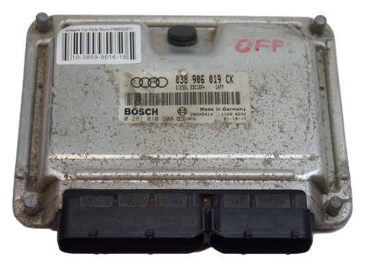Audi  1.9TDI Engine Control Unit ECU 038906019CK 0281010308 IMMO OFF. PLUG & PLAY - Glasgow Car Parts Store