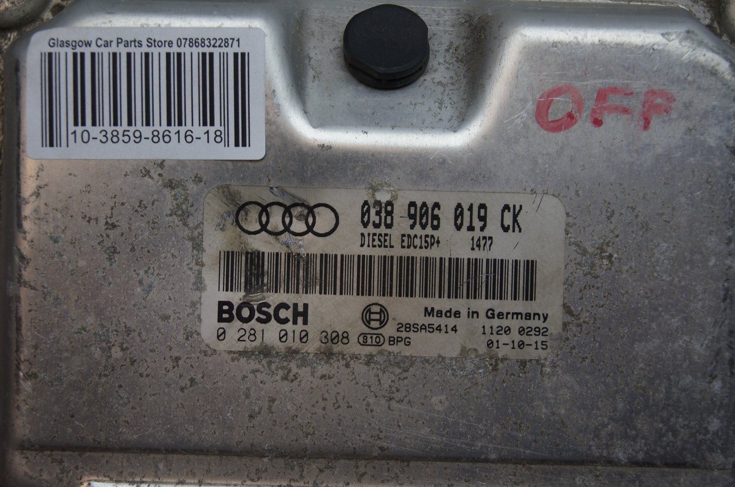 Audi  1.9TDI Engine Control Unit ECU 038906019CK 0281010308 IMMO OFF. PLUG & PLAY - Glasgow Car Parts Store